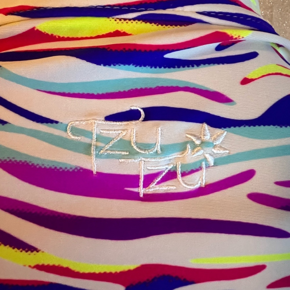 Tzu Tzu Multicolor Zebra-Stripe Mini Dress — White, Purple, Pink, Yellow, Blue - Picture 8 of 10